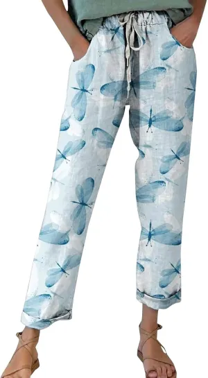 Women Summer Cotton Linen Palazzo Pants Linen Elastic Women Leg Solid Cotton Pants 2025 Flowy Beach Trendy Trousers