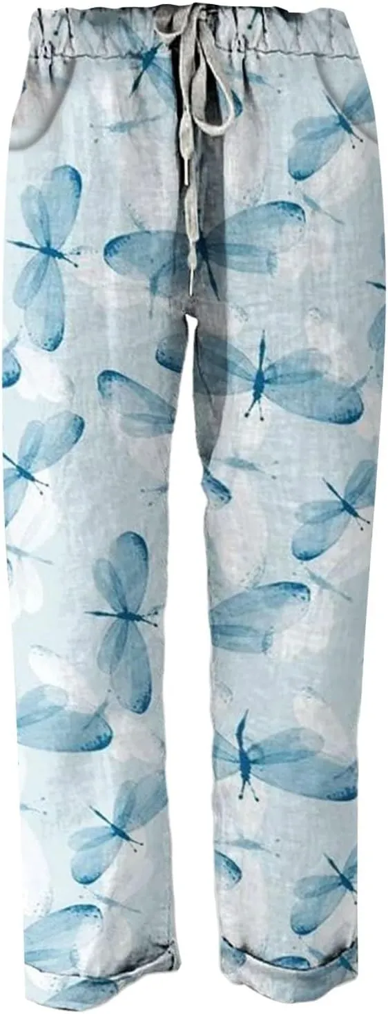 Women Summer Cotton Linen Palazzo Pants Linen Elastic Women Leg Solid Cotton Pants 2025 Flowy Beach Trendy Trousers