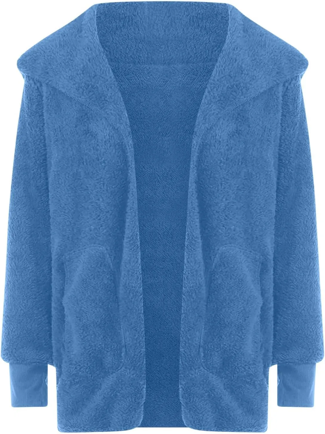 Womens 2023 Winter Long Sleeve Solid Fuzzy Fleece Open Front Hooded Cardigans Jacket Coats