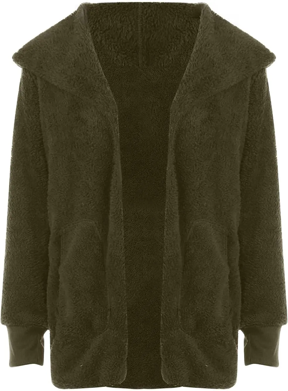 Womens 2023 Winter Long Sleeve Solid Fuzzy Fleece Open Front Hooded Cardigans Jacket Coats