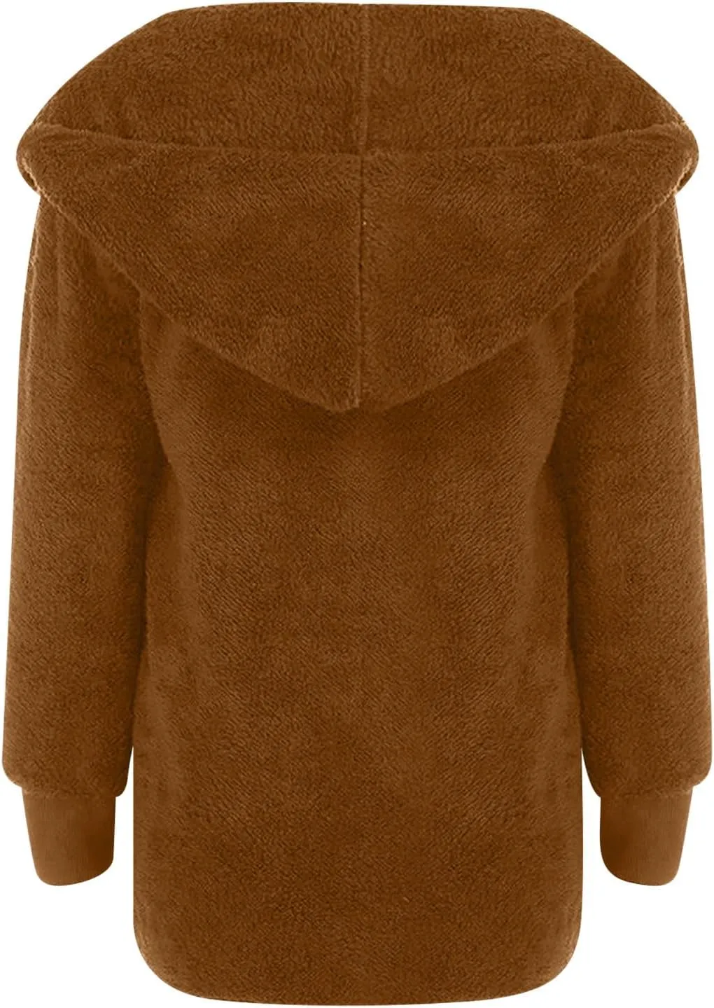 Womens 2023 Winter Long Sleeve Solid Fuzzy Fleece Open Front Hooded Cardigans Jacket Coats