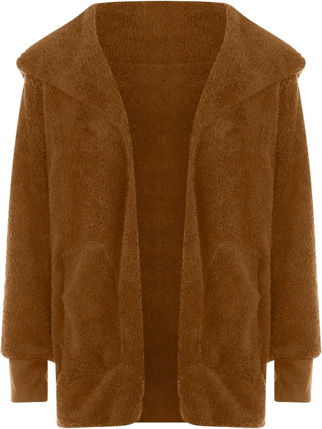 Womens 2023 Winter Long Sleeve Solid Fuzzy Fleece Open Front Hooded Cardigans Jacket Coats