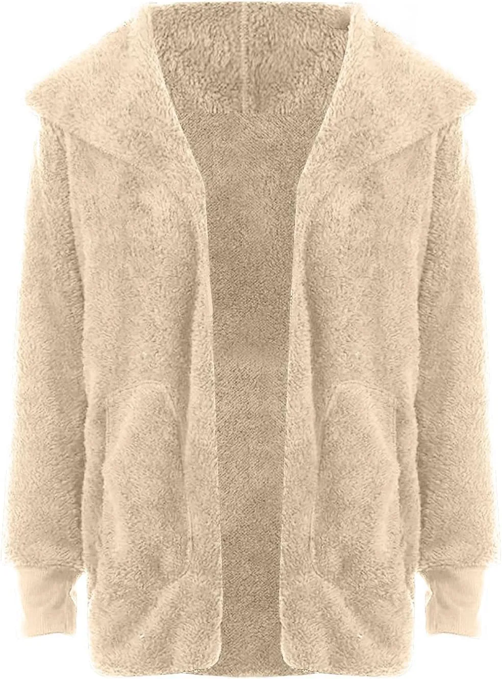 Womens 2023 Winter Long Sleeve Solid Fuzzy Fleece Open Front Hooded Cardigans Jacket Coats
