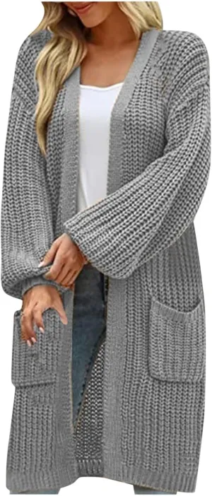 Women's 2024 Fall Long Batwing Sleeve Open Front Chunky Knit Cardigan Sweater Casual Long Jackets Fashion Fall Outfits