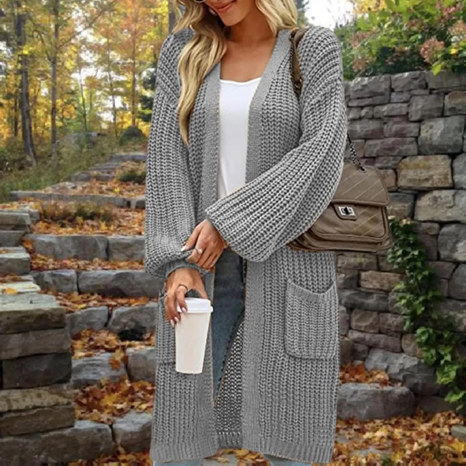 Women's 2024 Fall Long Batwing Sleeve Open Front Chunky Knit Cardigan Sweater Casual Long Jackets Fashion Fall Outfits