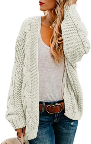 Womens 2024 Fall Open Front Chunky Knit Cardigan Sweaters Oversized Lantern Sleeve Sweater Winter Coat Outwear