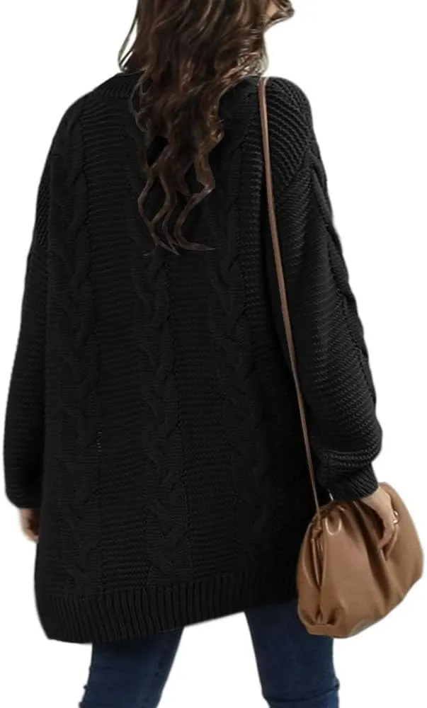 Womens 2024 Fall Open Front Chunky Knit Cardigan Sweaters Oversized Lantern Sleeve Sweater Winter Coat Outwear