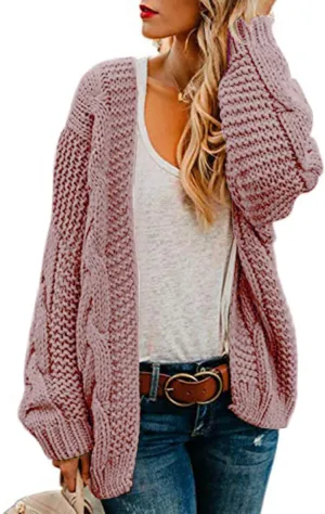 Womens 2024 Fall Open Front Chunky Knit Cardigan Sweaters Oversized Lantern Sleeve Sweater Winter Coat Outwear
