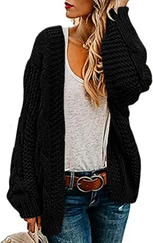 Womens 2024 Fall Open Front Chunky Knit Cardigan Sweaters Oversized Lantern Sleeve Sweater Winter Coat Outwear