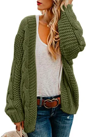 Womens 2024 Fall Open Front Chunky Knit Cardigan Sweaters Oversized Lantern Sleeve Sweater Winter Coat Outwear