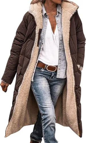 Women's 2024 Winter Fashion Shearling Fleece Long Coats Jackets Clothes Sherpa Padded Down Jackets Full Zip