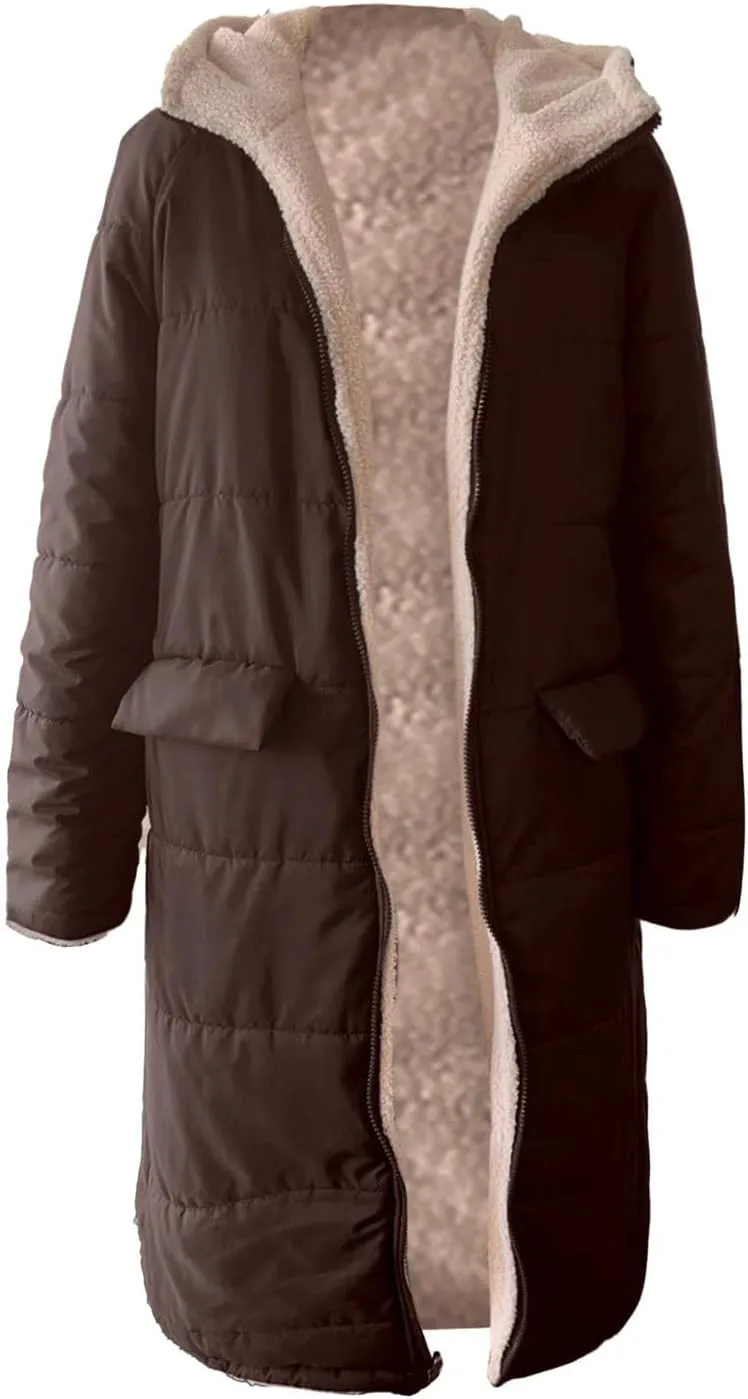 Women's 2024 Winter Fashion Shearling Fleece Long Coats Jackets Clothes Sherpa Padded Down Jackets Full Zip