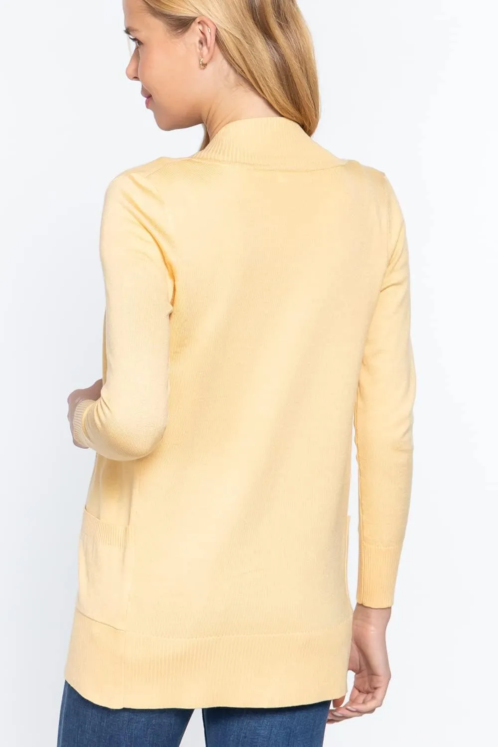 Women's Basic Longline Long Sleeve Open Front Sweater Cardigan Jacket