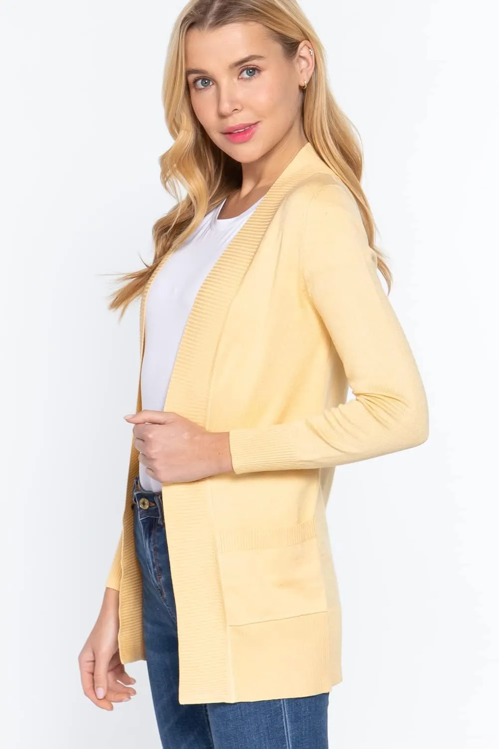 Women's Basic Longline Long Sleeve Open Front Sweater Cardigan Jacket
