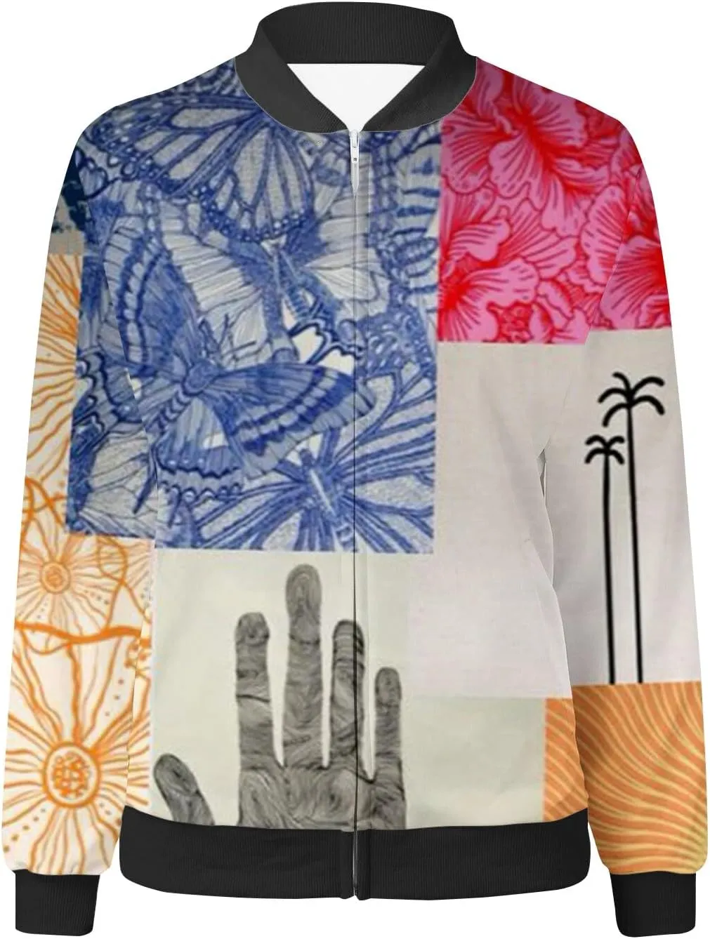 Women's Bomber Jacket 2024 Square Thin Pocket Jacket Blouse Coat Baseball Women's Casual Floral Zip Up Bomber Jacket