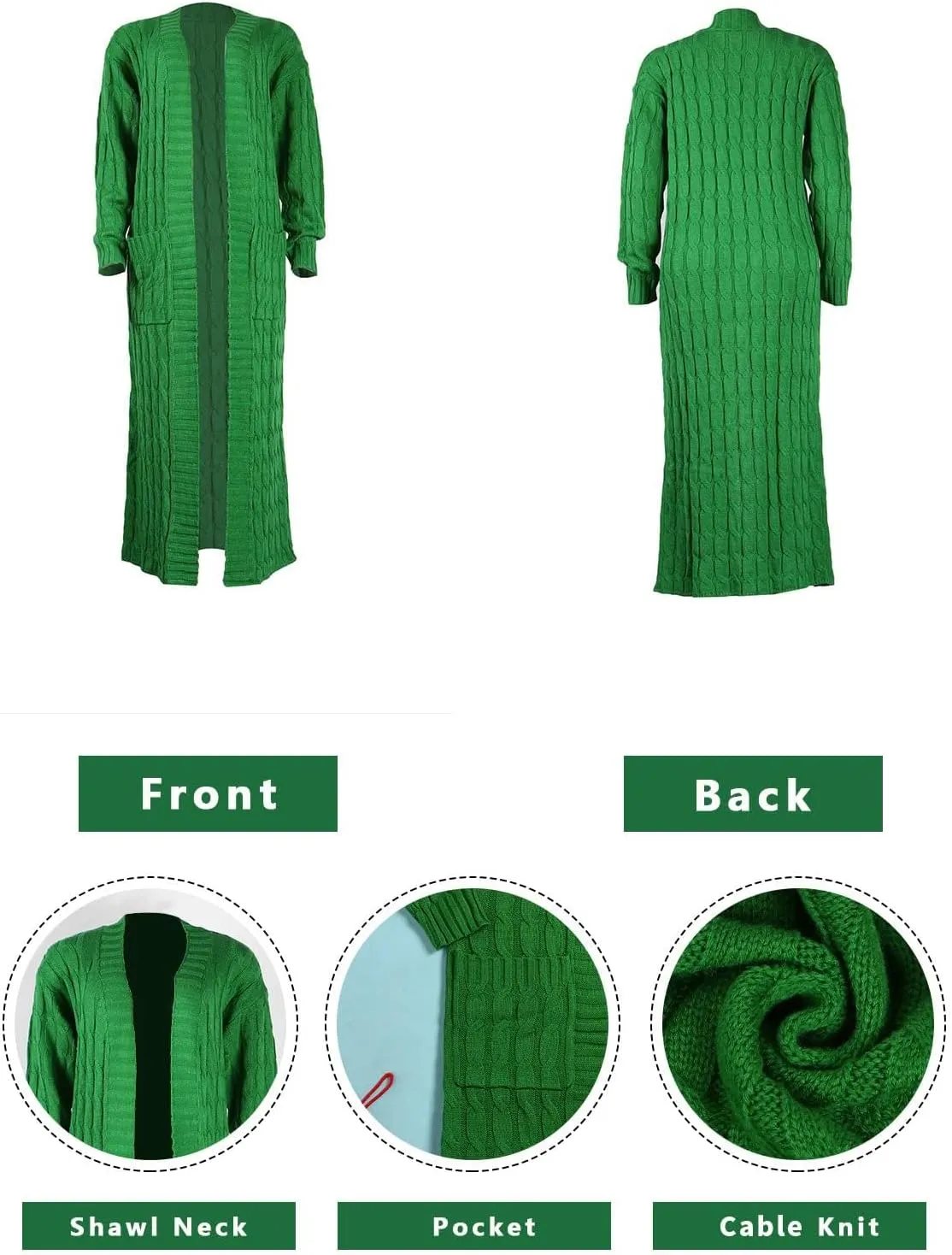 Women's Cable Knit Maxi Cardigan Long Cardigan Sweater Open Front Chunky Knitwear Coat with Pockets