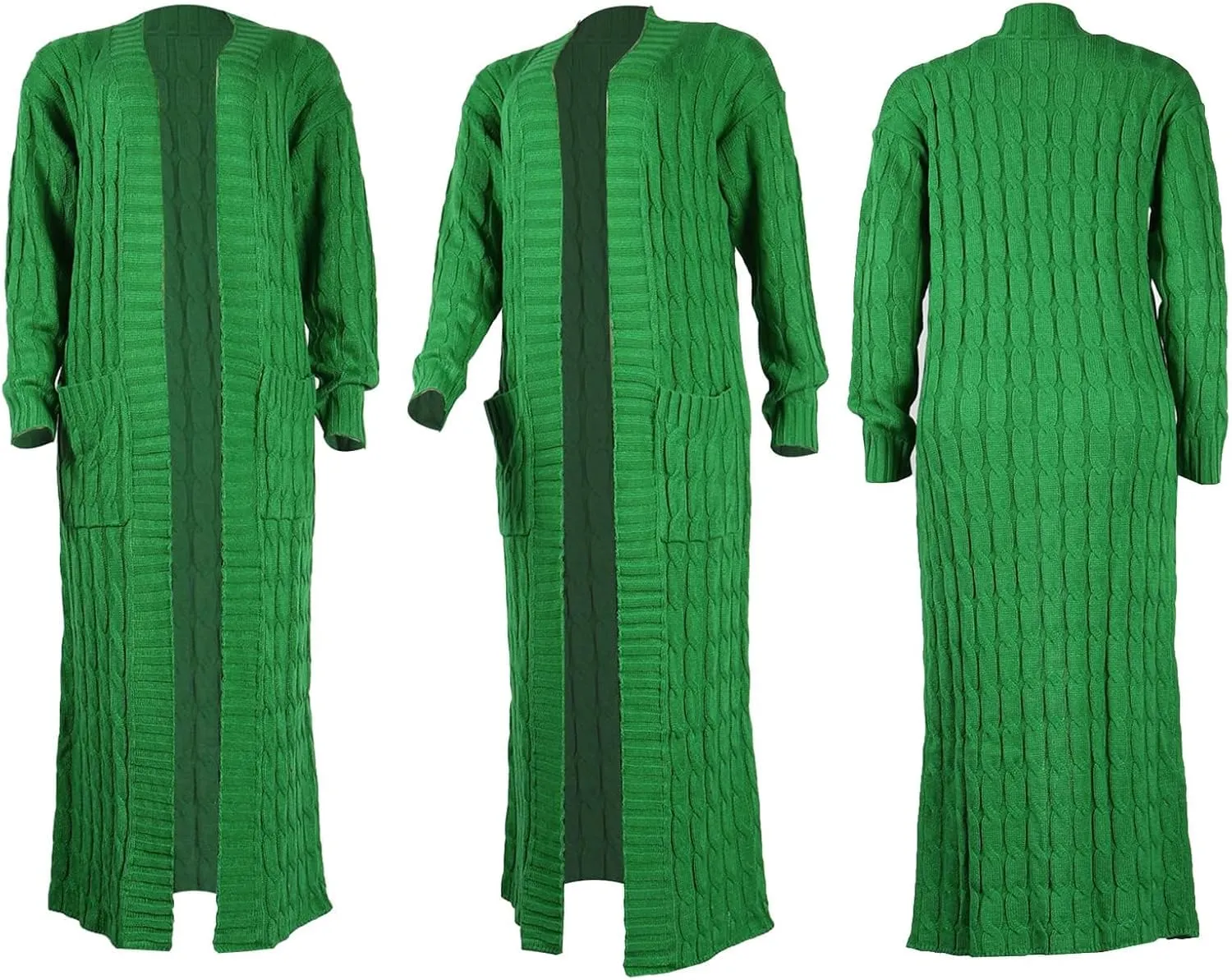 Women's Cable Knit Maxi Cardigan Long Cardigan Sweater Open Front Chunky Knitwear Coat with Pockets