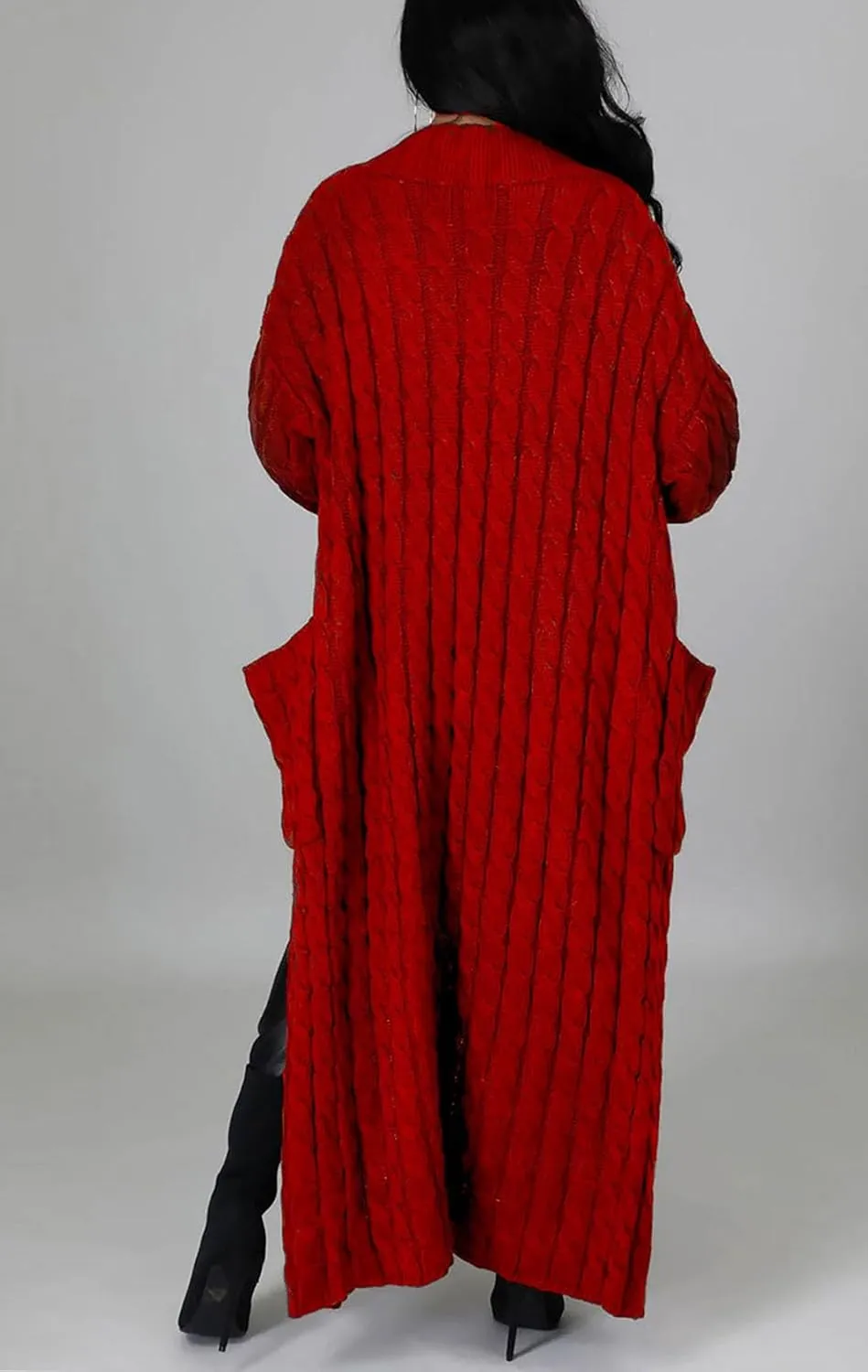 Women's Cable Knit Maxi Cardigan Long Cardigan Sweater Open Front Chunky Knitwear Coat with Pockets