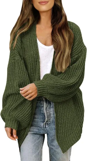 Women's Cardigan Open Front Long Lantern Sleeve Sweater Coats Fall 2024 Oversized Chunky Knit Outwear with Pockets