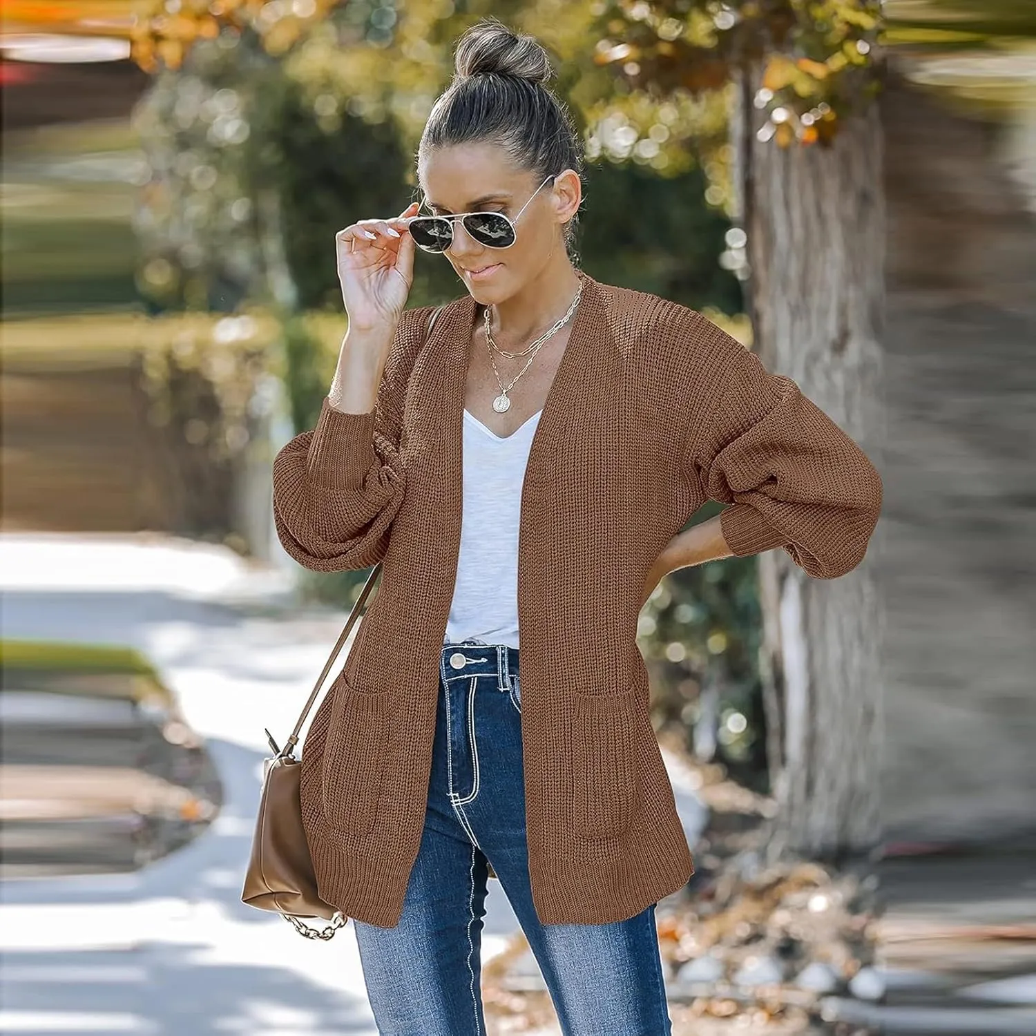 Womens Cardigan Sweaters Long Sleeve Chunky Open Front Cardigan Oversized Cable Knit Sweaters with Pockets