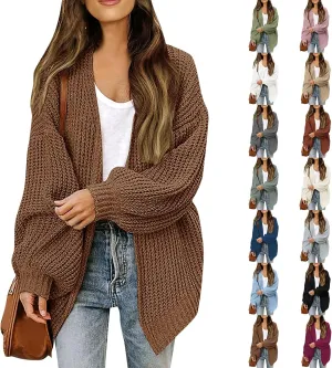 Womens Cardigan Sweaters Long Sleeve Chunky Open Front Cardigan Oversized Cable Knit Sweaters with Pockets