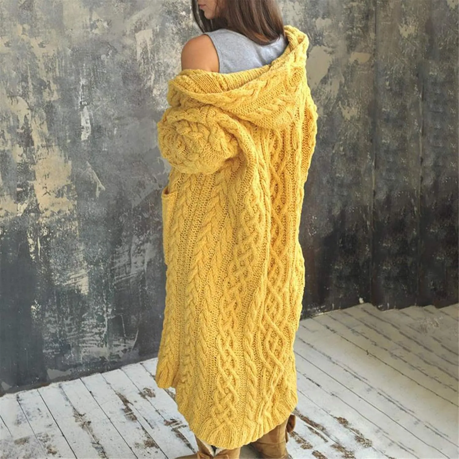 Women's Cardigans Sweater Open Front Casual Button Down Coat Oversize Chunky Knit Sweater Outwear with Pocket