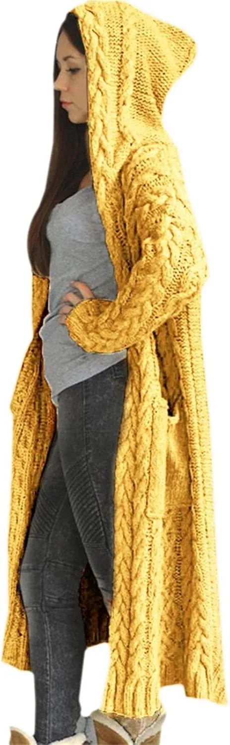 Women's Cardigans Sweater Open Front Casual Button Down Coat Oversize Chunky Knit Sweater Outwear with Pocket