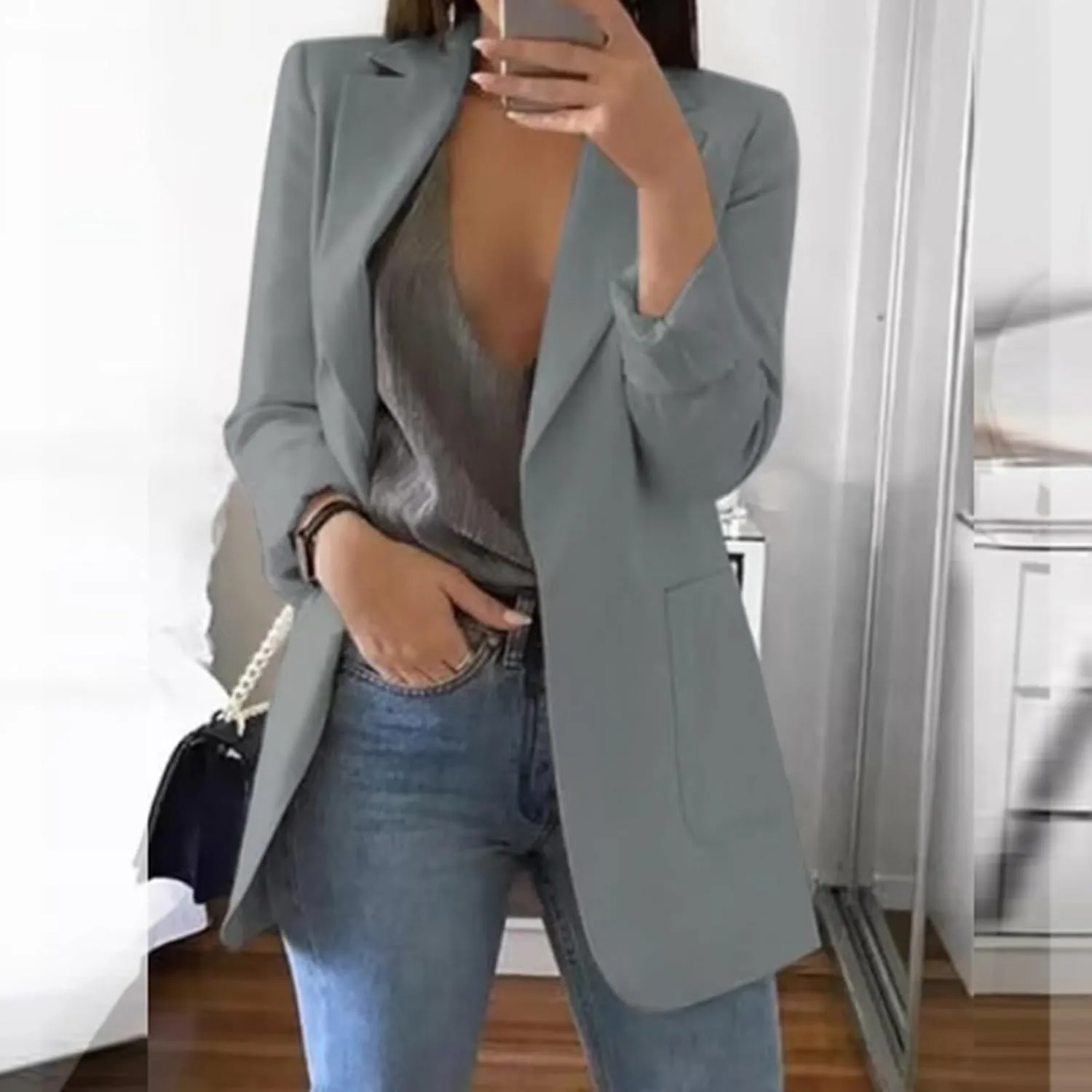Womens Casual Blazers Fashion Solid Formal Suit Jacket Open Front Long Sleeve Lapel Blazer Jacket 2025 Work Outfits