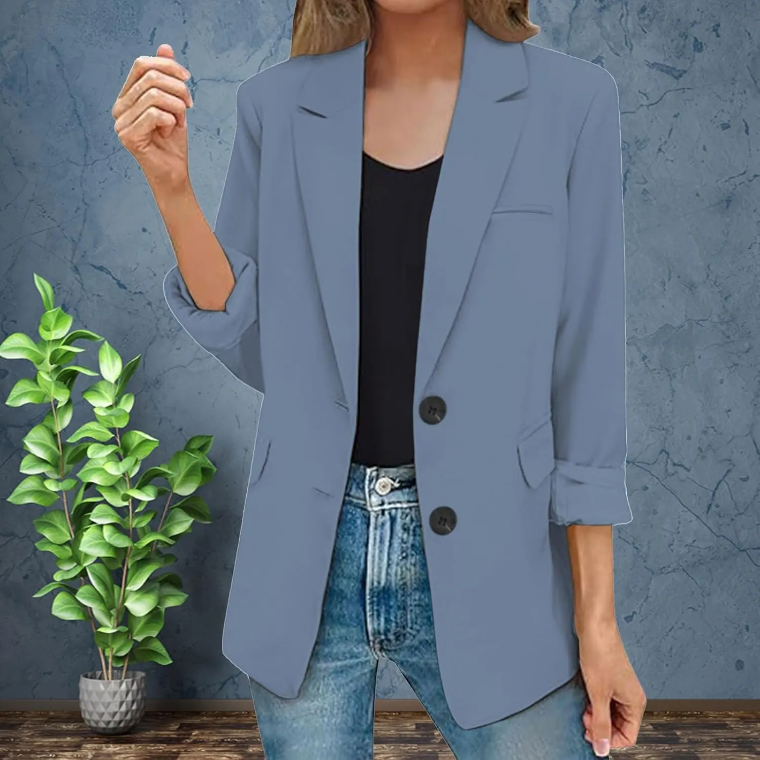Womens Casual Long Sleeve Blazers Fall Trendy Lapel Button Jackets Casual Solid Color Open Front Work Office Jackets