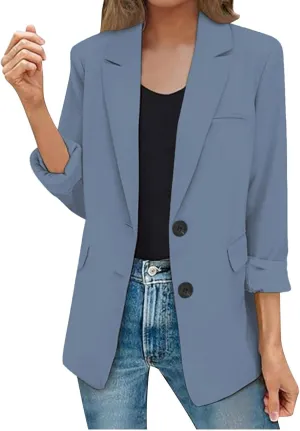 Womens Casual Long Sleeve Blazers Fall Trendy Lapel Button Jackets Casual Solid Color Open Front Work Office Jackets