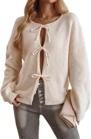 Womens Casual Long Sleeve Cable Knit Cardigan Sweaters Lightweight Crew Neck Open Front Tie Short Outerwear Coats