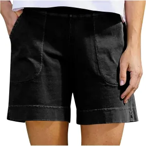 Women's Casual Shorts Cotton Linen Elastic Waist Shorts Lightweight Comfy Beach Shorts Summer Loose Fit Shorts