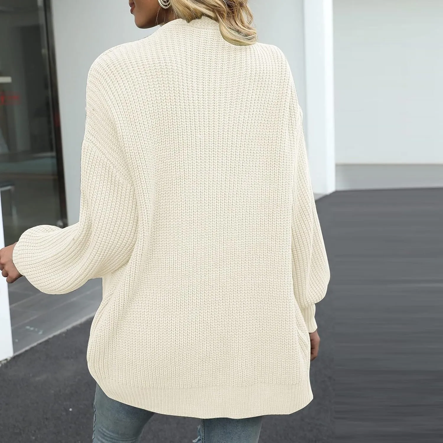 Women's Chunky Cardigan Sweaters 2024 Fall Cable Knit Open Front Sweater Lantern Sleeve Oversized Cardigan Outwear