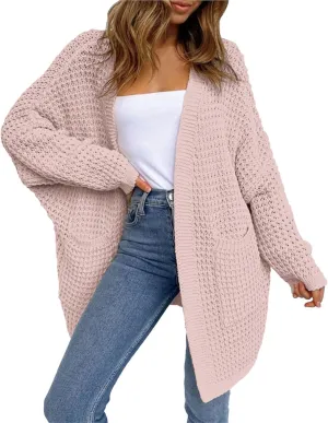 Women's Chunky Knit Open Front Cardigan Oversized Long Sleeve Sweater Ribbed Lighweight Dressy Casual Outwear