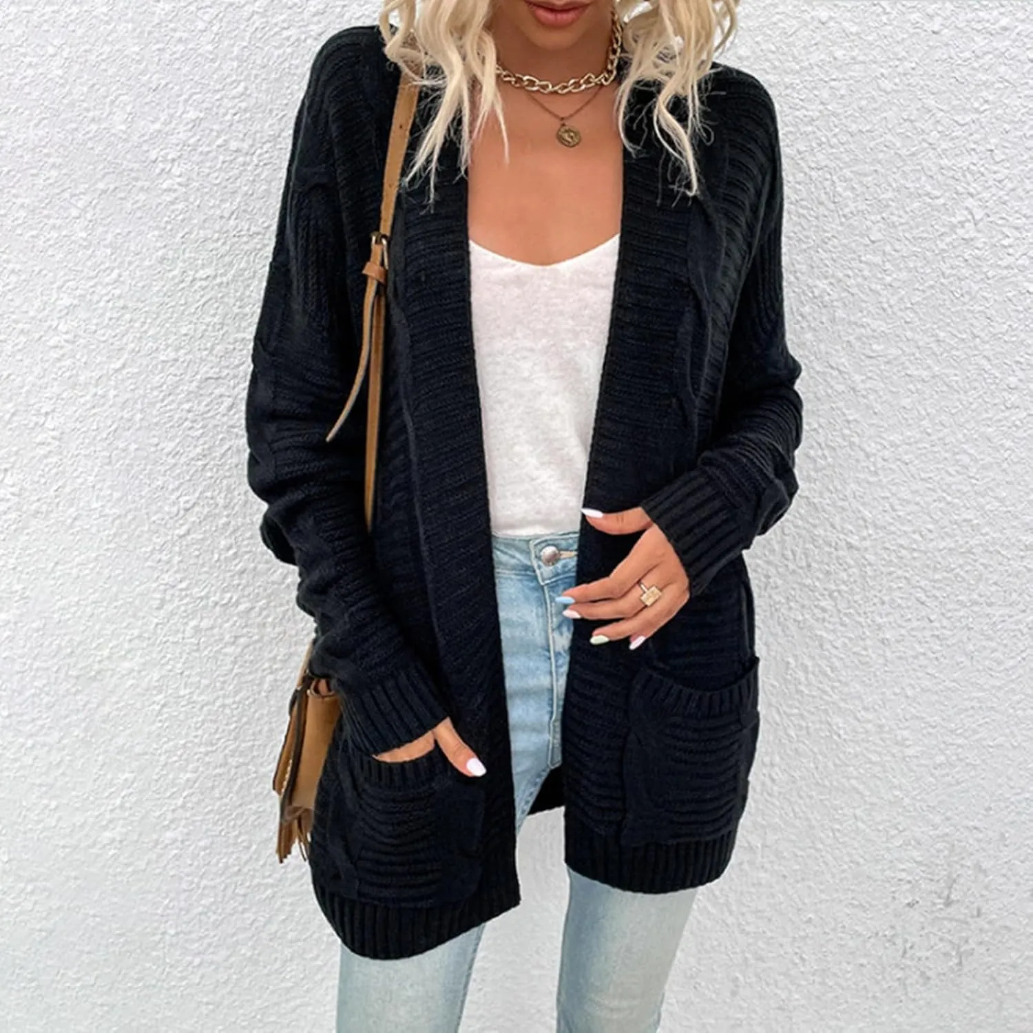 Womens Chunky Sweater Open Front Cardigans Baggy Lightweight Cable Knit Long Cardigan Sweaters Trendy Outwear Coats