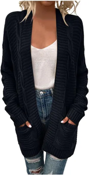 Womens Chunky Sweater Open Front Cardigans Baggy Lightweight Cable Knit Long Cardigan Sweaters Trendy Outwear Coats