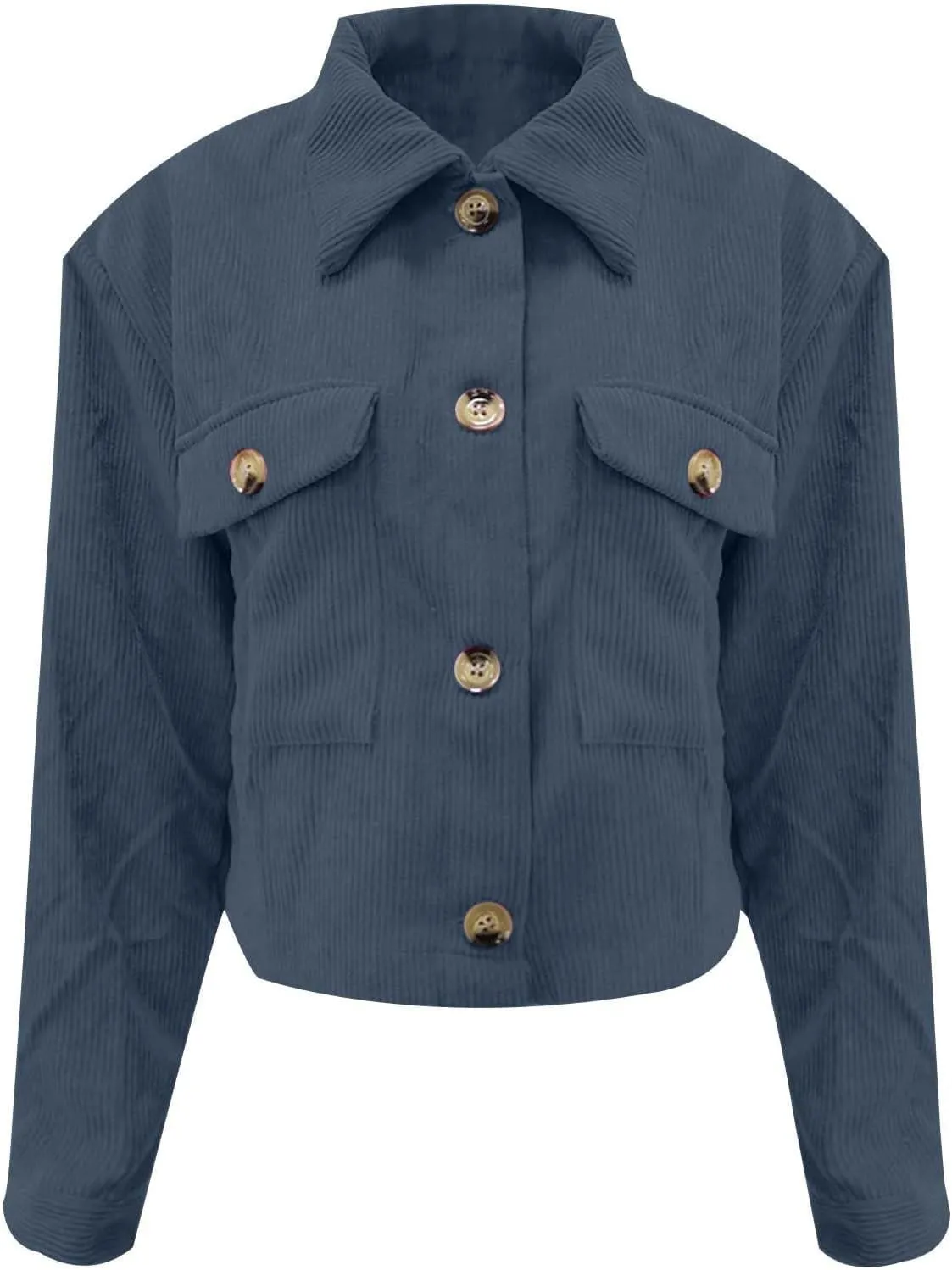 Womens Corduroy Jacket Cropped Lapel Button Down Shacket Jacket Casual Loose Long Sleeve Shirts 2024 Fashion Outwear