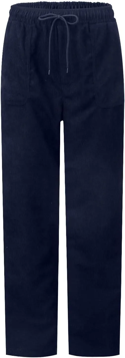 Womens Corduroy Pants Soft Drawstring High Waisted Wide Leg Pants Casual Baggy Cropped Lounge Pants with Pockets