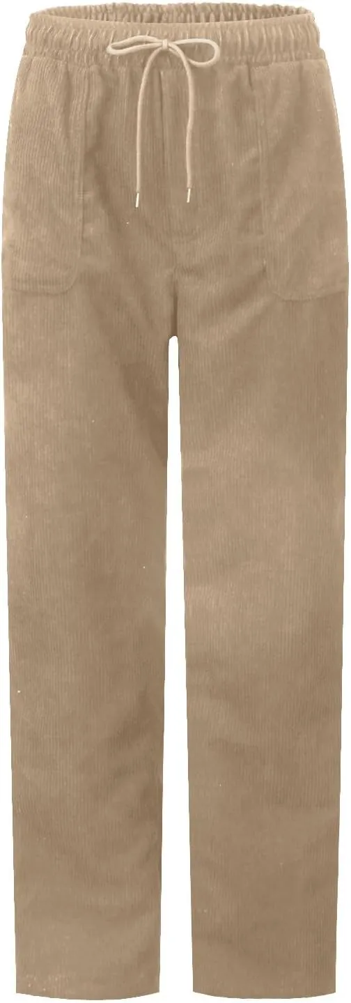 Womens Corduroy Pants Soft Drawstring High Waisted Wide Leg Pants Casual Baggy Cropped Lounge Pants with Pockets