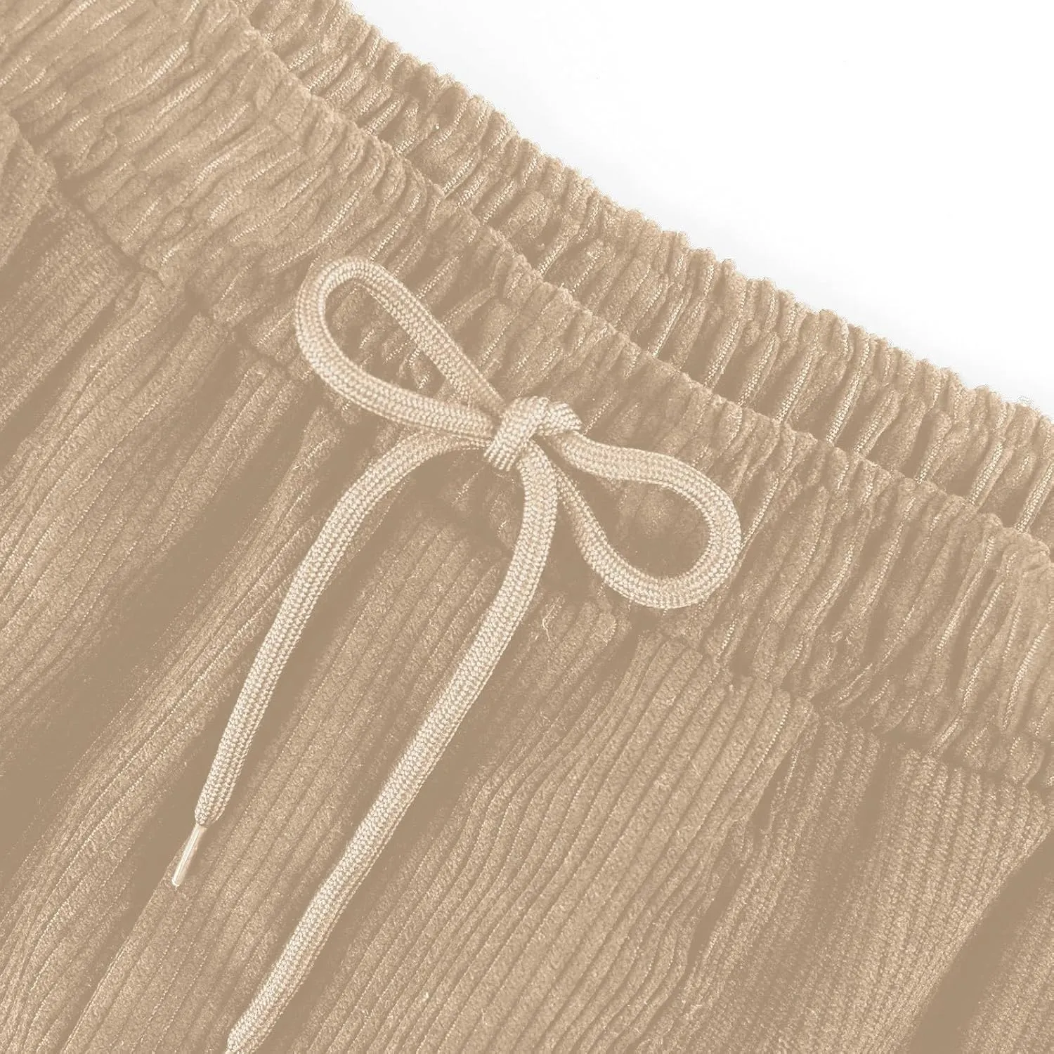Womens Corduroy Pants Soft Drawstring High Waisted Wide Leg Pants Casual Baggy Cropped Lounge Pants with Pockets