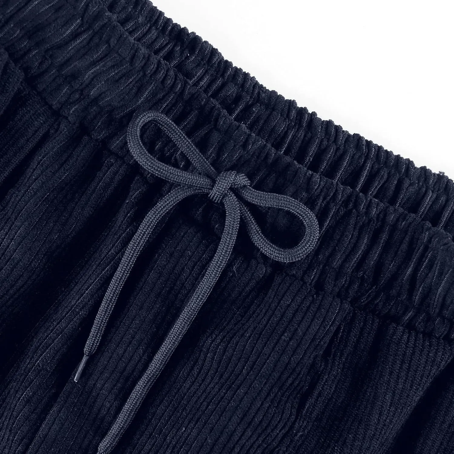 Womens Corduroy Pants Soft Drawstring High Waisted Wide Leg Pants Casual Baggy Cropped Lounge Pants with Pockets