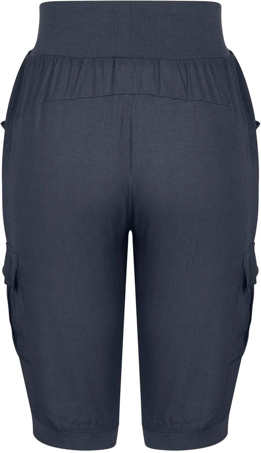 Womens Cotton Linen Cargo Capris Pants Plus Size Loose Fit Hiking Pants Casual Lightweight Jogger Shorts with Pocket