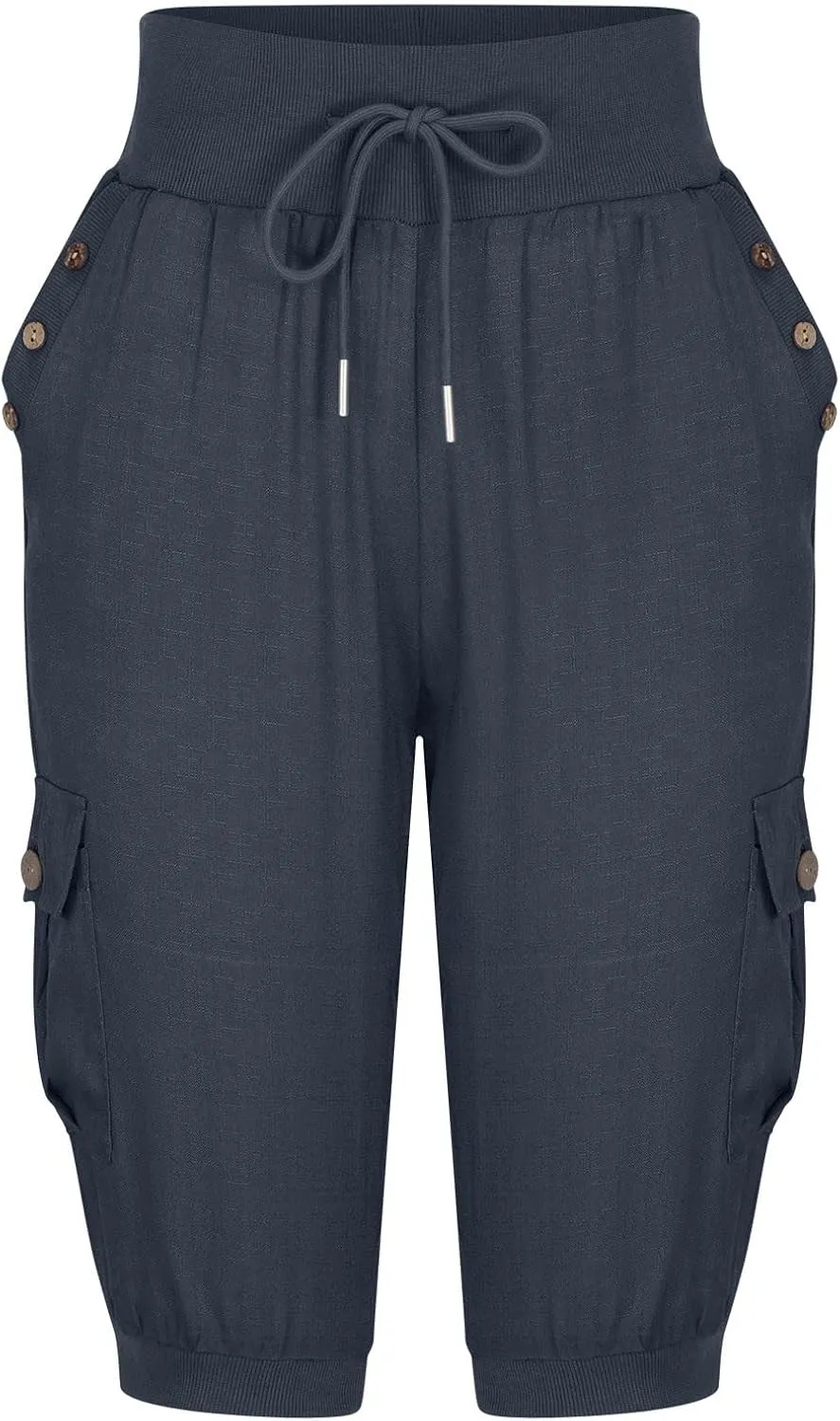 Womens Cotton Linen Cargo Capris Pants Plus Size Loose Fit Hiking Pants Casual Lightweight Jogger Shorts with Pocket