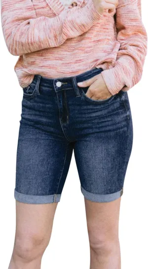 Womens Distressed Denim Shorts High Waisted Ripped Jean Shorts Straight Leg Summer Casual Bermuda Short Half Pants
