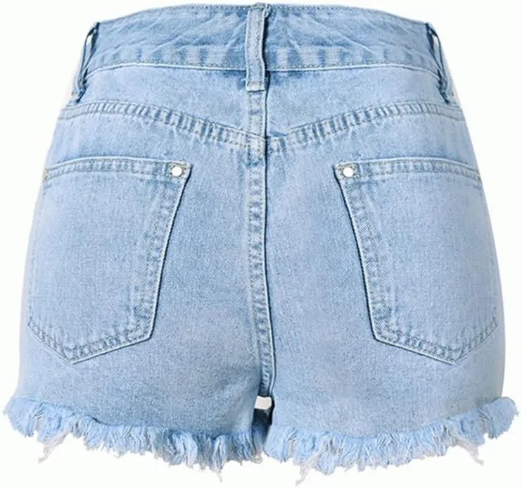 Womens Embroidered Floral Denim Shorts Slim High Rise Plus Size Raw Edge Hem Stretch Jean Shorts