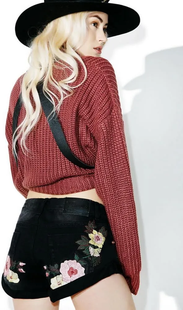 Womens Embroidered Floral Denim Shorts Slim High Rise Plus Size Raw Edge Hem Stretch Jean Shorts