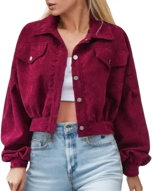 Women's Fashion Cropped Shacket 2024 Button Down Corduroy Jackets Trendy Casual Petite Coats Spring Cute Short Overcoat