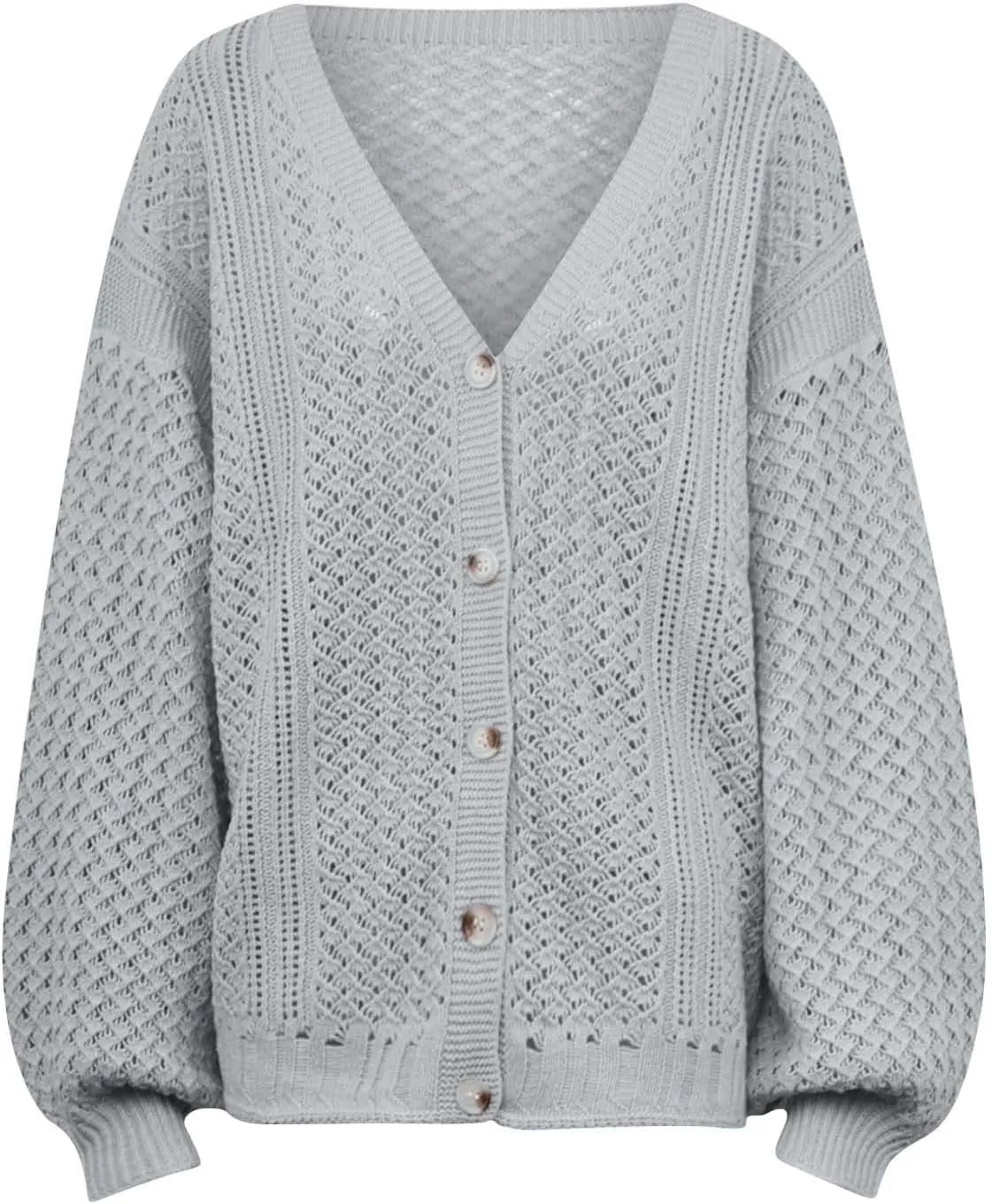 Women's Fashion Long Sleeve Open Front Crochet Hollow Out Lightweight Loose Button Down Knit Cardigan Sweater Outwear