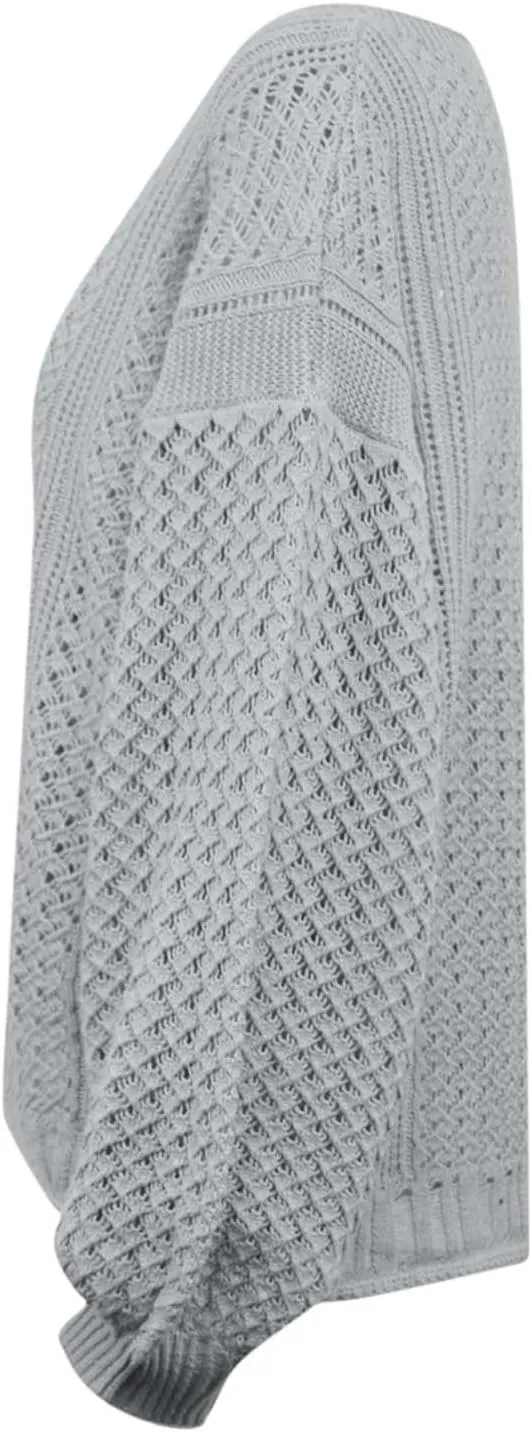 Women's Fashion Long Sleeve Open Front Crochet Hollow Out Lightweight Loose Button Down Knit Cardigan Sweater Outwear