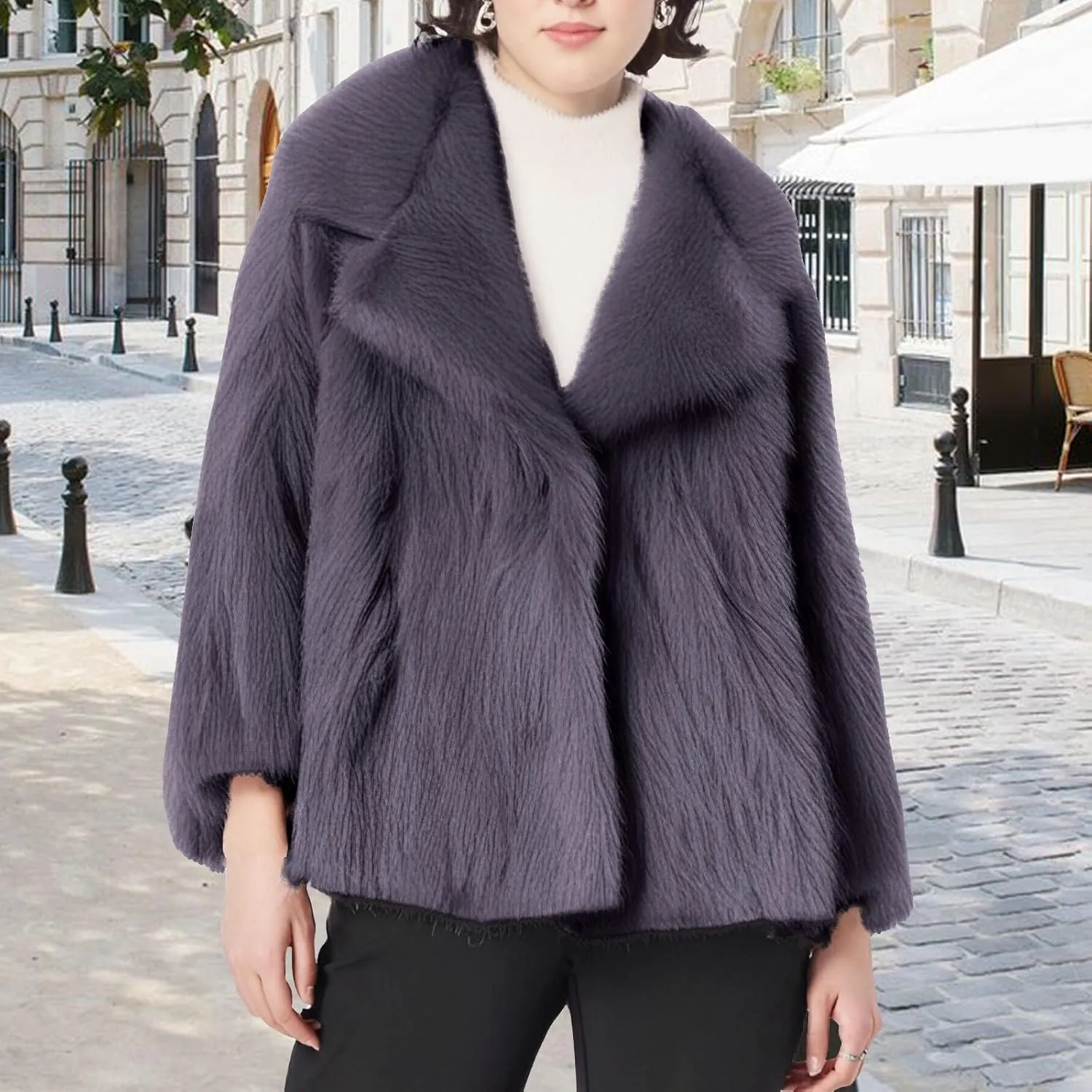 Womens Faux Coat Winter Shaggy Casual Oversized Lapel Jackets Warm Fuzzy Outerwear Long Lined Trench Coat